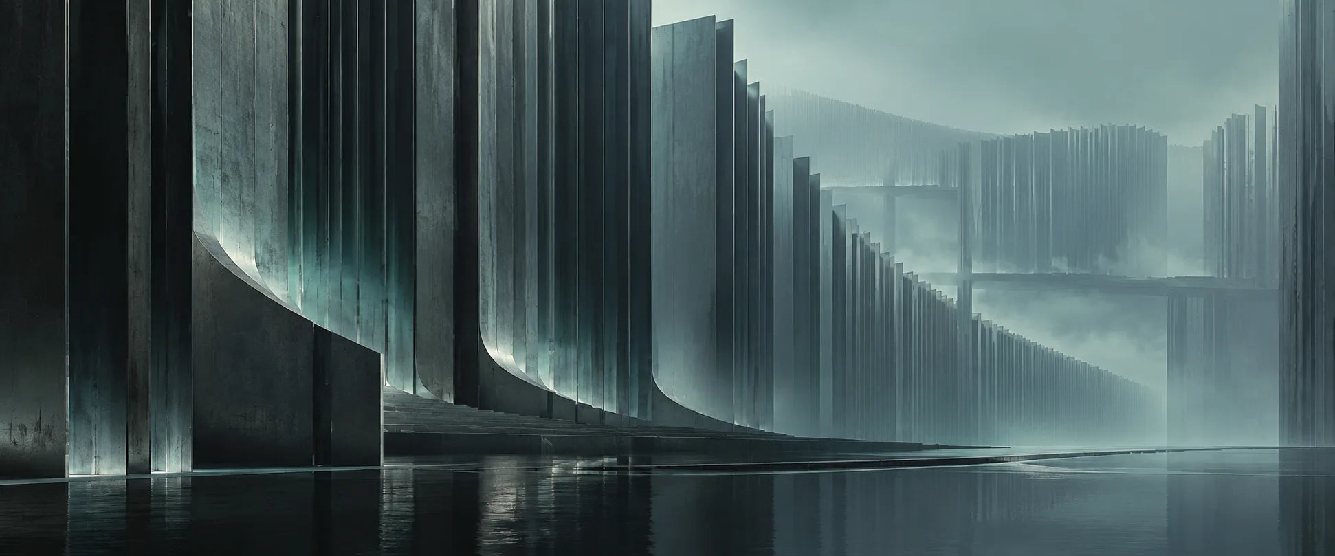 An imagined landscape of computational architecture for the Superintelligence exhibition.